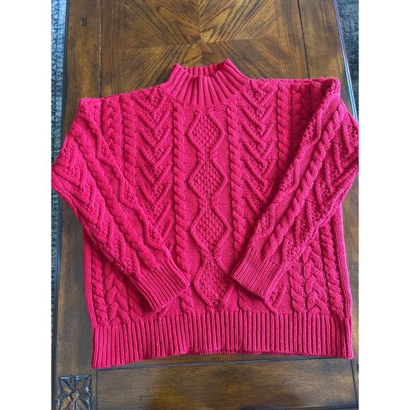 Lauren Ralph Lauren Deep RED Cableknight Sweater - Picture 1 of 6